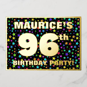 Invitación Con Relieve Metalizado Fiesta de cumpleaños número 96 — Patrón de estrell