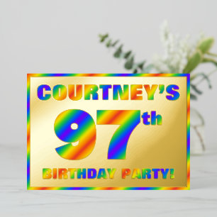 Invitación Con Relieve Metalizado Fiesta de cumpleaños número 97 — Divertido “97” de