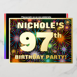 Invitación Con Relieve Metalizado Fiesta de cumpleaños número 97 — Fuegos artificial