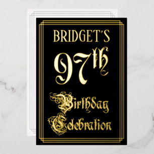 Invitación Con Relieve Metalizado Fiesta de cumpleaños número 97 — Letra elegante y