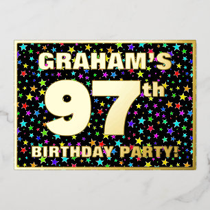 Invitación Con Relieve Metalizado Fiesta de cumpleaños número 97 — Patrón de estrell