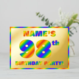 Invitación Con Relieve Metalizado Fiesta de cumpleaños número 98 — Divertido, Espect