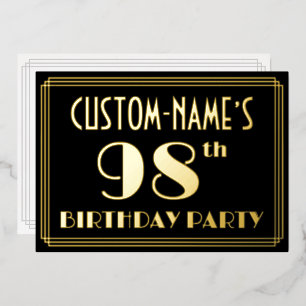 Invitación Con Relieve Metalizado Fiesta de cumpleaños número 98: Estilo Art Deco “9