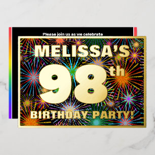 Invitación Con Relieve Metalizado Fiesta de cumpleaños número 98 — Fuegos artificial
