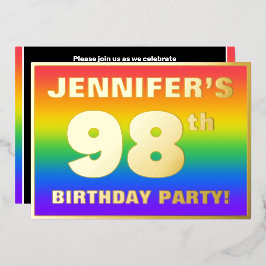 Invitación Con Relieve Metalizado Fiesta de cumpleaños número 98: Patrón divertido y