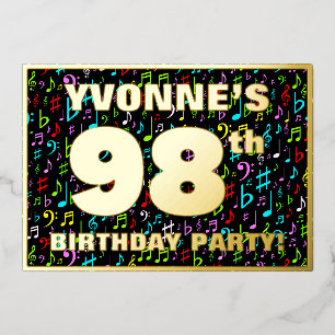 Invitación Con Relieve Metalizado Fiesta de cumpleaños número 98 — Símbolos de músic