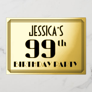 Invitación Con Relieve Metalizado Fiesta de cumpleaños número 99: Aspecto Art Deco “