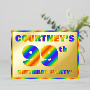 Invitación Con Relieve Metalizado Fiesta de cumpleaños número 99 — Divertido “99” co