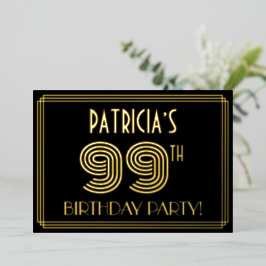 Invitación Con Relieve Metalizado Fiesta de cumpleaños número 99 — Estilo Art Deco “