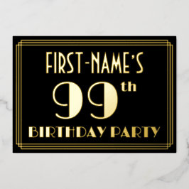 Invitación Con Relieve Metalizado Fiesta de cumpleaños número 99: Estilo Art Deco “9