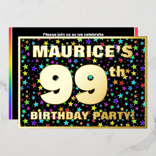 Invitación Con Relieve Metalizado Fiesta de cumpleaños número 99 — Patrón de estrell
