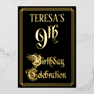 Invitación Con Relieve Metalizado Fiesta de cumpleaños número 9 — Nombre personaliza