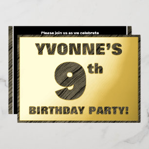 Invitación Con Relieve Metalizado Fiesta de cumpleaños número 9 — Texto en relieve d