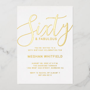 Invitación Con Relieve Metalizado Fiesta de cumpleaños número sesenta con guion en p