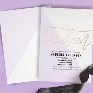 Invitación Con Relieve Metalizado Fiesta de Cumpleaños Pastel Purple Color Block Swe
