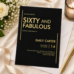 Invitación Con Relieve Metalizado Fiesta de cumpleaños sesenta y fabulosa de 60 años