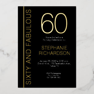Invitación Con Relieve Metalizado Fiesta de cumpleaños Sesenta y fabuloso de 60 años