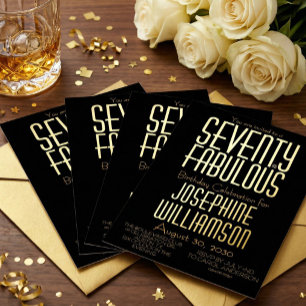 Invitación Con Relieve Metalizado Fiesta de cumpleaños setenta y fabulosa con papel