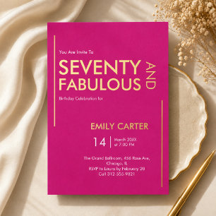 Invitación Con Relieve Metalizado Fiesta de cumpleaños setenta y fabuloso 70 anivers