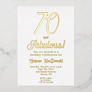 Invitación Con Relieve Metalizado Fiesta de cumpleaños setenta y fabuloso con papel