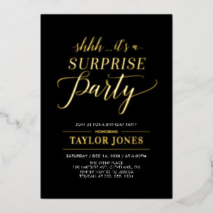 Invitación Con Relieve Metalizado Fiesta de cumpleaños sorpresa por un hito negro y 