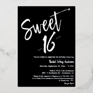 Invitación Con Relieve Metalizado Fiesta de cumpleaños Sweet 16 Minimalista Negra de