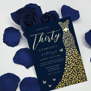 Invitación Con Relieve Metalizado Fiesta de cumpleaños treinta y fabuloso vestido do