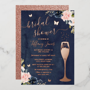 Invitación Con Relieve Metalizado Fiesta de Despedida de Soltera Burbujeante Floral