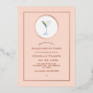 Invitación Con Relieve Metalizado Fiesta de Despedida de Soltera Cóctel Rosa Dorado