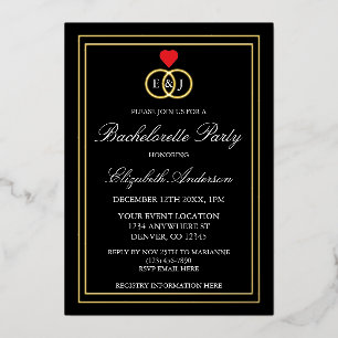 Invitación Con Relieve Metalizado Fiesta de Despedida de Soltera con Anillos Entrela