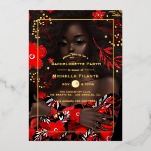 Invitación Con Relieve Metalizado Fiesta de Despedida de Soltera con Hoja de Oro Afr