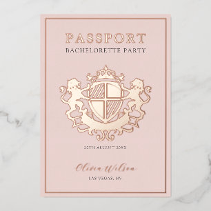 Invitación Con Relieve Metalizado Fiesta de Despedida de Soltera con Pasaporte de Ro