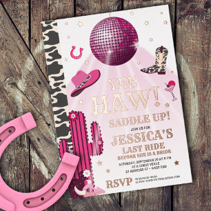 Invitación Con Relieve Metalizado Fiesta de Despedida de Soltera de Vaquera Disco