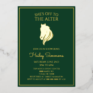 Invitación Con Relieve Metalizado Fiesta de Despedida de Soltera Derby Verde Esmeral