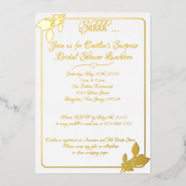 Invitación Con Relieve Metalizado Fiesta de Despedida de Soltera Floral, Blanco Eleg