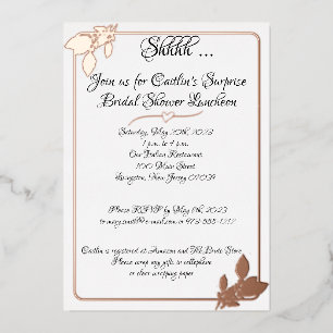 Invitación Con Relieve Metalizado Fiesta de Despedida de Soltera Floral, Blanco Eleg