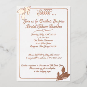 Invitación Con Relieve Metalizado Fiesta de Despedida de Soltera Floral, Blanco Eleg