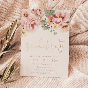 Invitación Con Relieve Metalizado Fiesta de Despedida de Soltera Floral Rosa Polvori