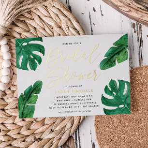Invitación Con Relieve Metalizado Fiesta de Despedida de Soltera Hojas de Monstera d