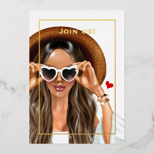 Invitación Con Relieve Metalizado Fiesta de Despedida de Soltera Summer Gold