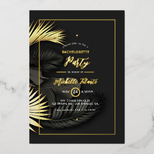 Invitación Con Relieve Metalizado Fiesta de Despedida de Soltera Tropical Negra y Do