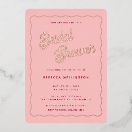 Invitación Con Relieve Metalizado Fiesta de Despedida de Soltera Vintage Retro Rosa