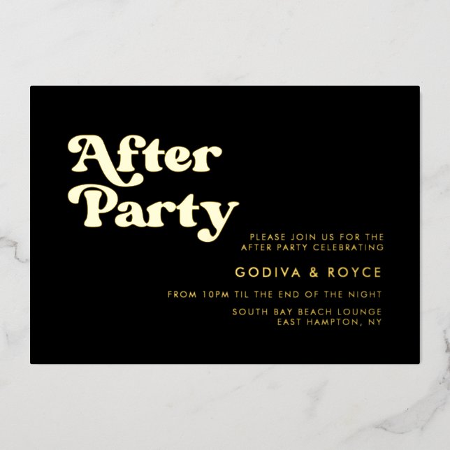 Invitación Con Relieve Metalizado Fiesta de después de boda elegante retro negro y d (Anverso)