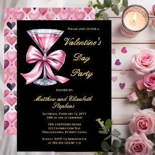 Invitación Con Relieve Metalizado Fiesta de Día de San Valentín Coquette Bow de Pink