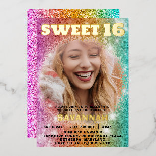 Invitación Con Relieve Metalizado Fiesta de Dulces 16 Años de Niña con Brillo Colori