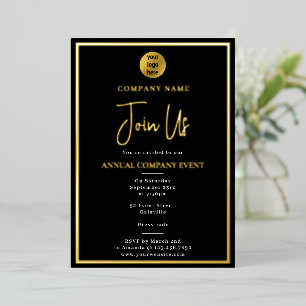Invitación Con Relieve Metalizado Fiesta de evento corporativo anual negro oro