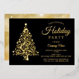 Invitación Con Relieve Metalizado Fiesta de feriado de Black Gold Tree