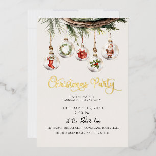 Invitación Con Relieve Metalizado Fiesta de feriado de Navidades de ornamentos de vi