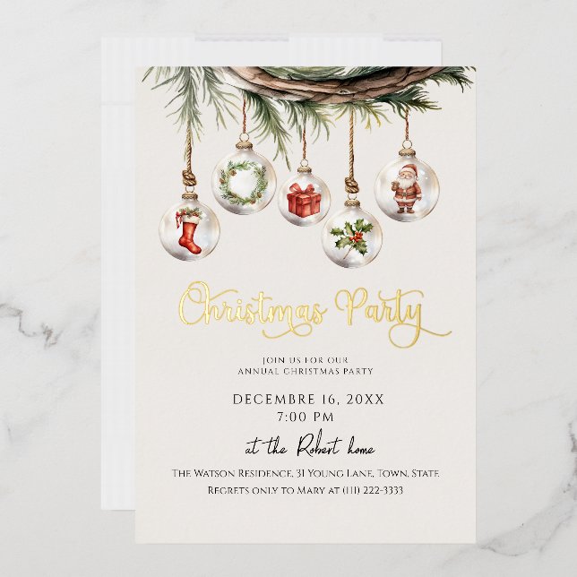 Invitación Con Relieve Metalizado Fiesta de feriado de Navidades de ornamentos de vi (Sobre)