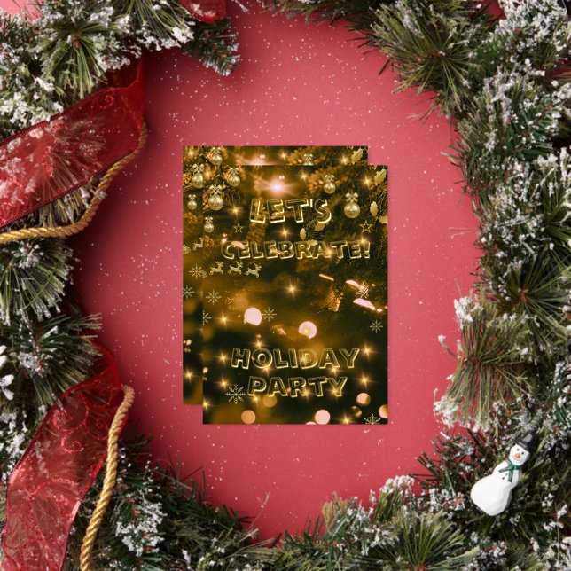 Invitación Con Relieve Metalizado Fiesta de feriado festivo negro y oro (in situ)